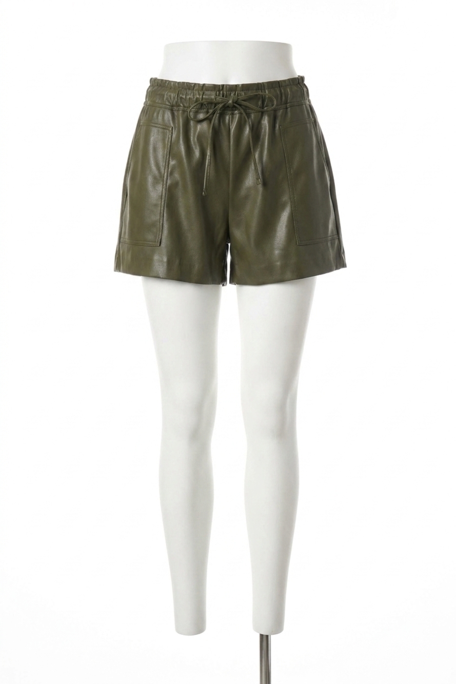 NEW MELISSA NEPTON yumi faux leather short in dark khaki